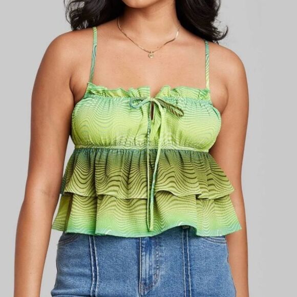 Wild Fable Green Ruffled Sleeveless Top with Tie Front, Size S, NWT - Picture 1 of 8